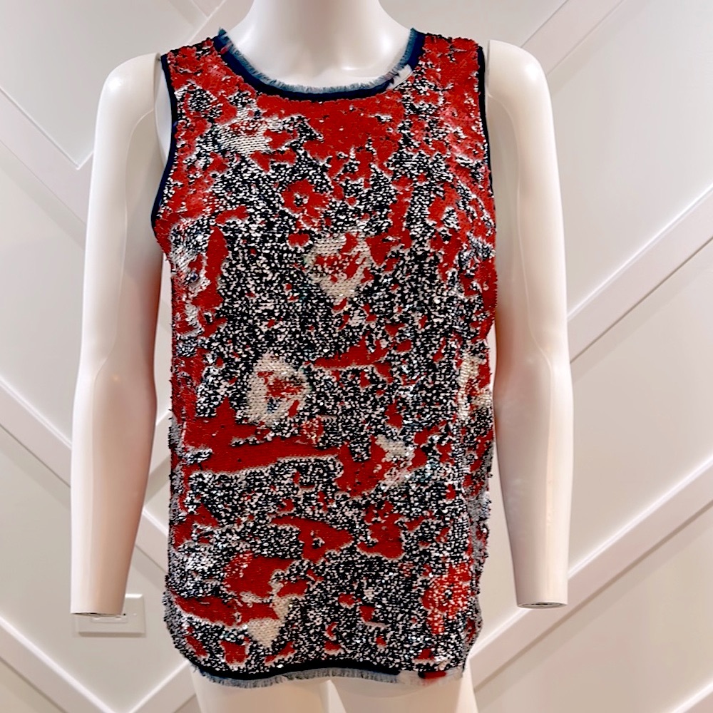 Sachin + Babi Orange and Navy Sequin Statement Tank Top